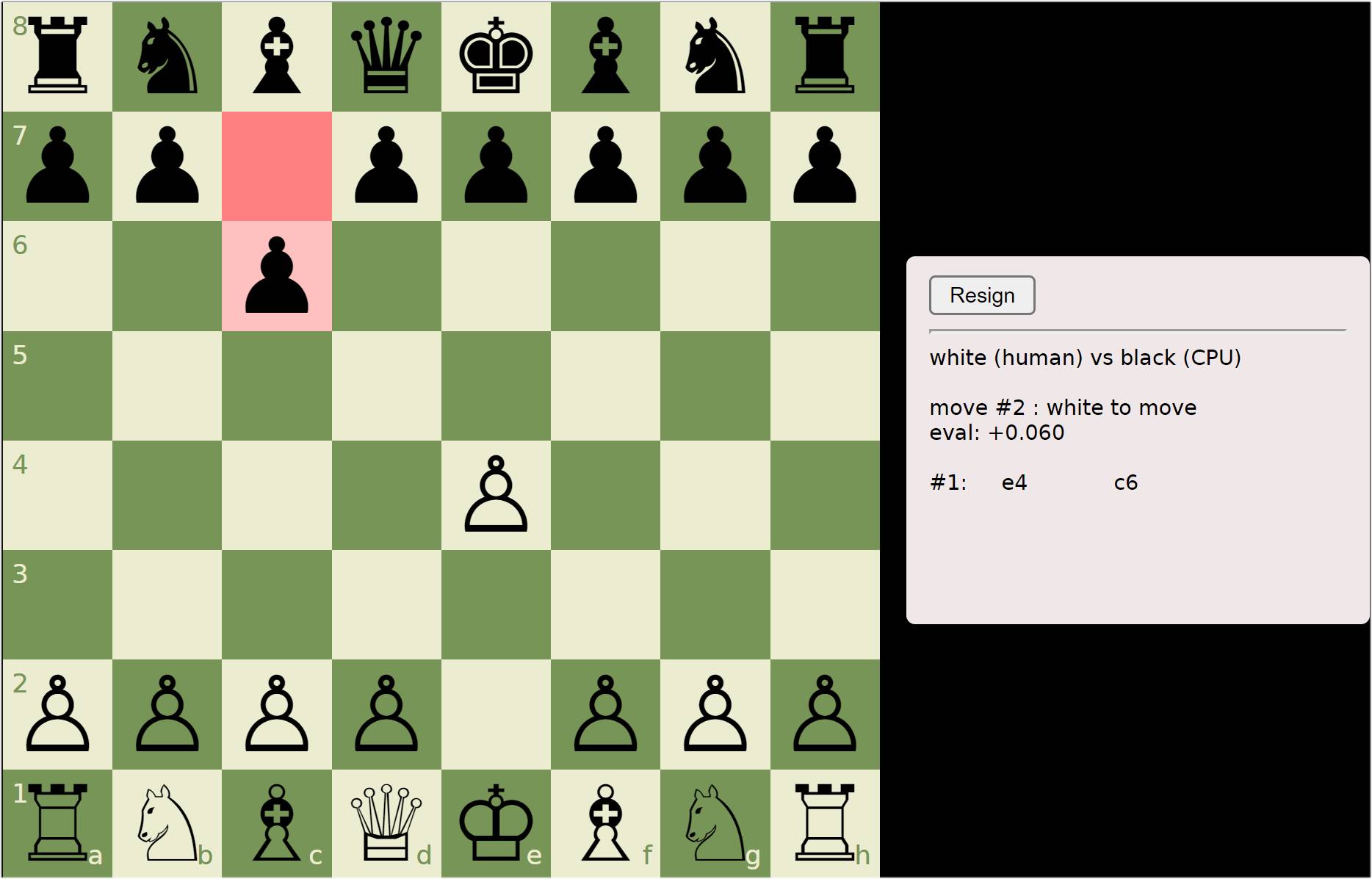 Screenshot of Chess playground